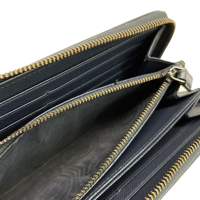 Prada Long Wallet - Navy Round Zipper Leather