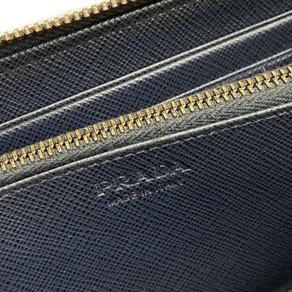Prada Long Wallet - Navy Round Zipper Leather