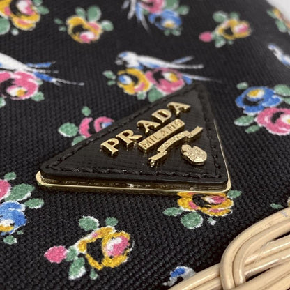 Prada Handbag - Black X Beige X Multi Drawstring Shape Bird And Flower Pattern