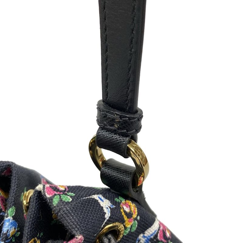 Prada Handbag - Black X Beige X Multi Drawstring Shape Bird And Flower Pattern