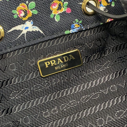 Prada Handbag - Black X Beige X Multi Drawstring Shape Bird And Flower Pattern