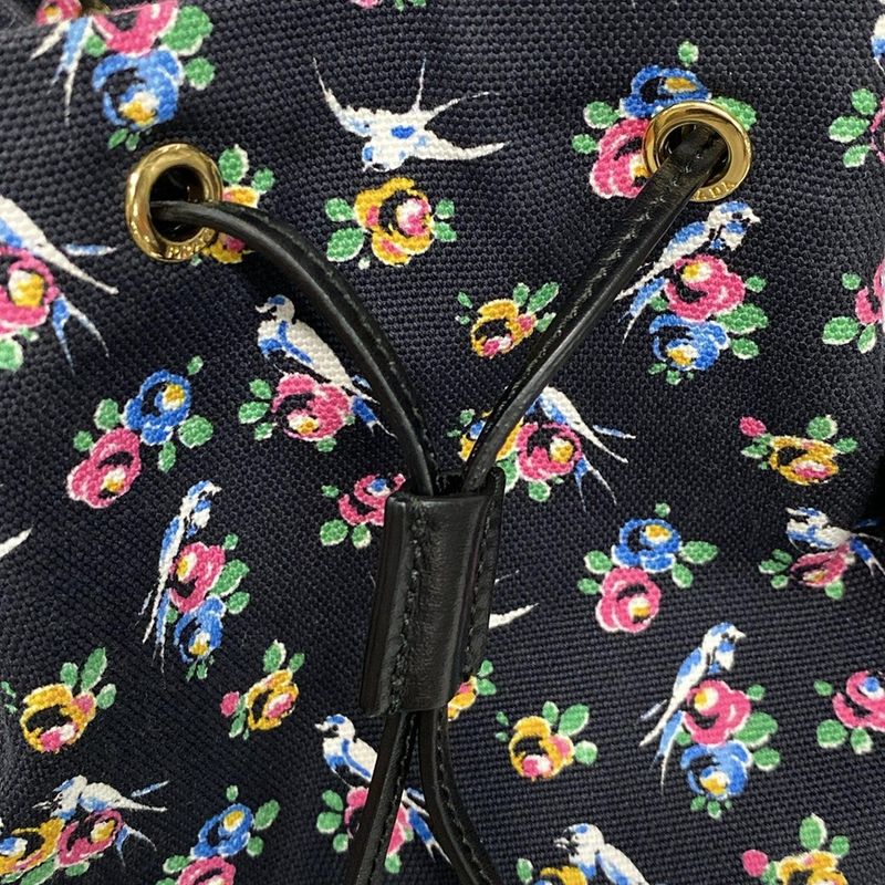 Prada Handbag - Black X Beige X Multi Drawstring Shape Bird And Flower Pattern