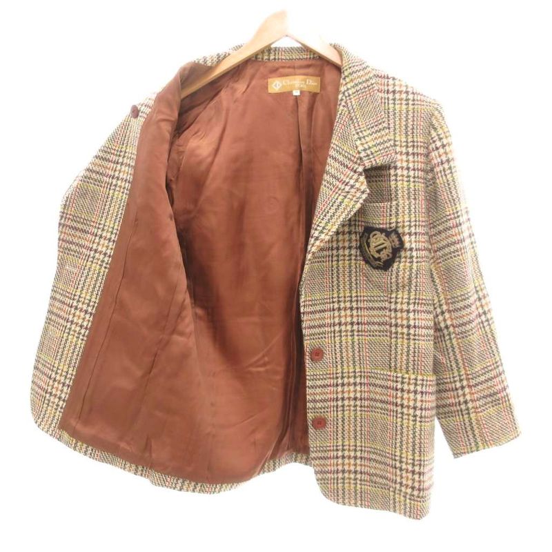 Christian DIOR Sports Vintage Setup Skirt Suit Jacket Alpaca Plaid M Beige