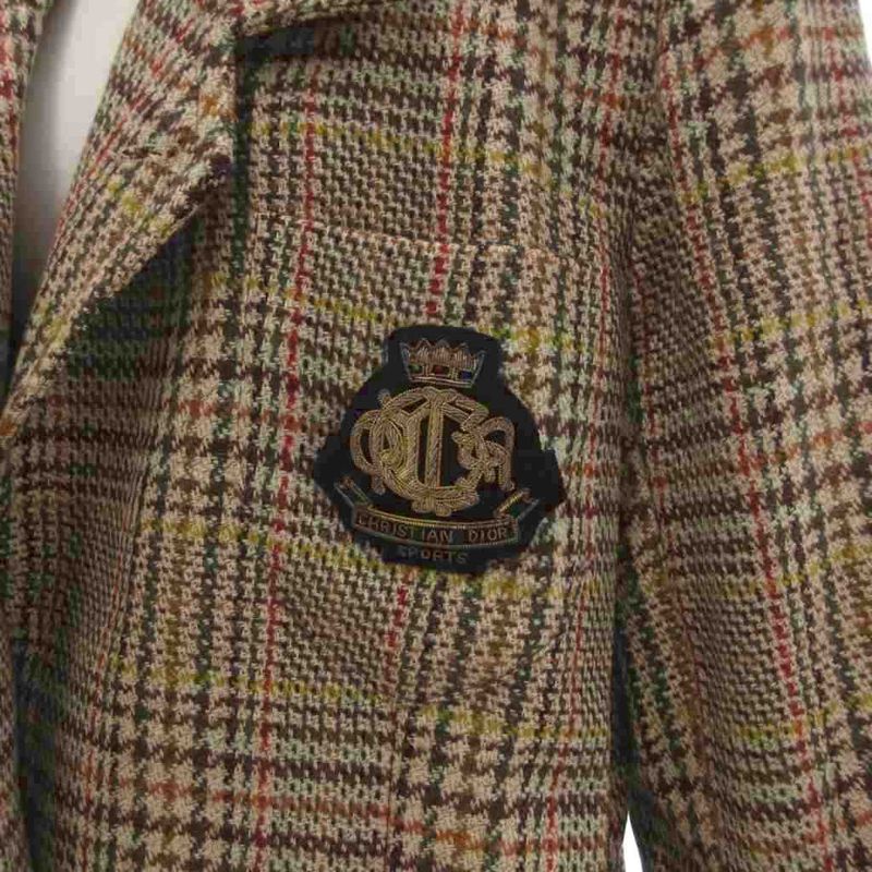 Christian DIOR Sports Vintage Setup Skirt Suit Jacket Alpaca Plaid M Beige
