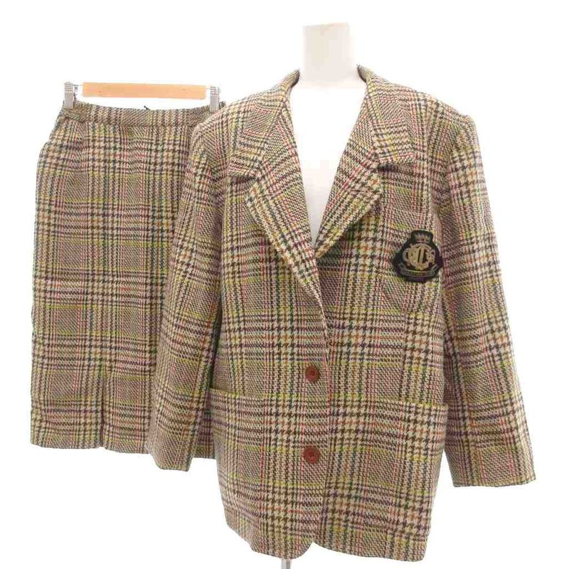 Christian DIOR Sports Vintage Setup Skirt Suit Jacket Alpaca Plaid M Beige