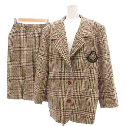 Christian DIOR Sports Vintage Setup Skirt Suit Jacket Alpaca Plaid M Beige