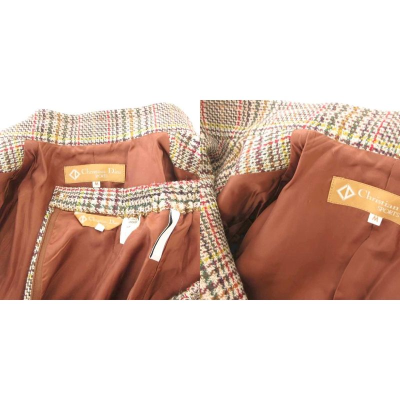 Christian DIOR Sports Vintage Setup Skirt Suit Jacket Alpaca Plaid M Beige
