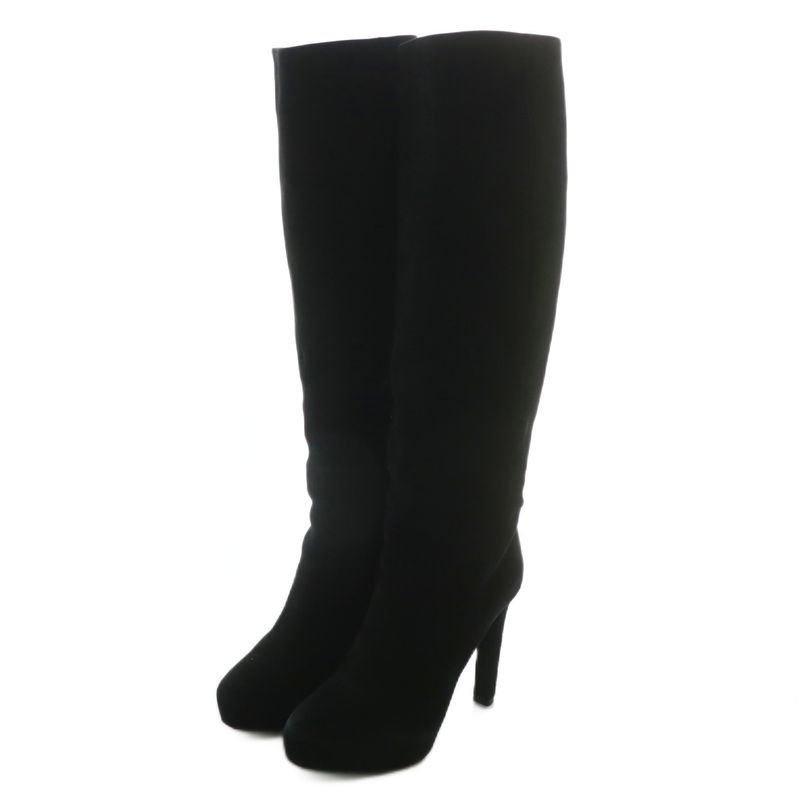 Prada Long Boots Suede Pointed Toe High Heel Side Zip 35 22cm (8.66in) Black XZ