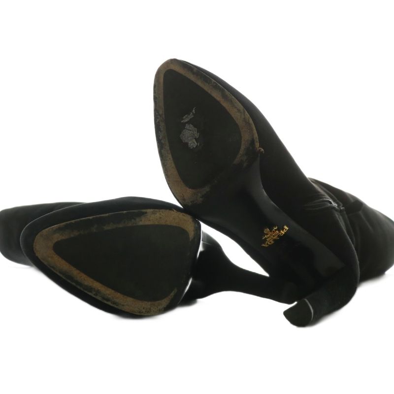 Prada Long Boots Suede Pointed Toe High Heel Side Zip 35 22cm (8.66in) Black XZ