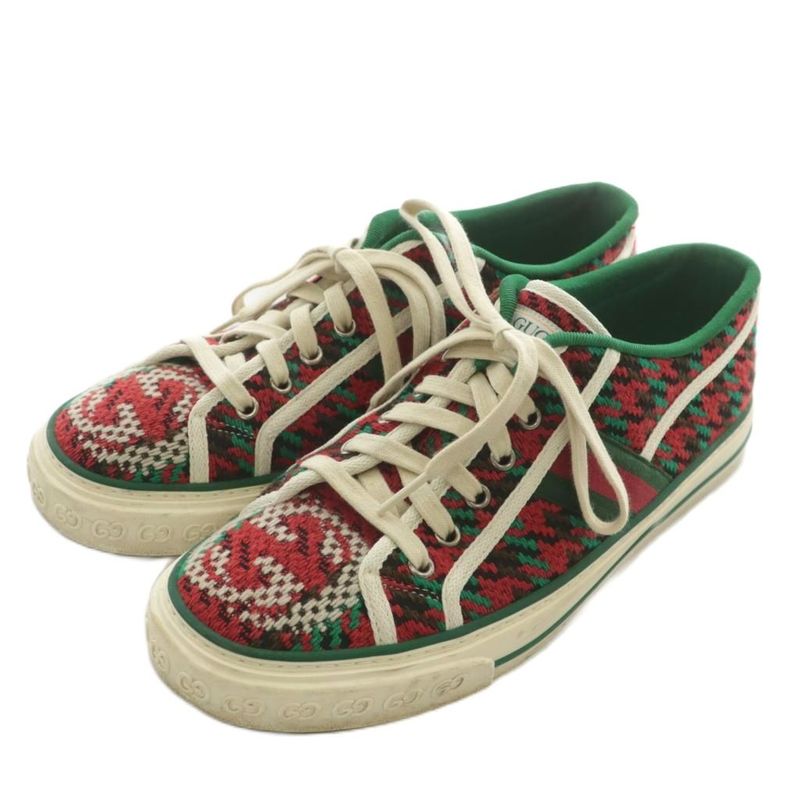 Gucci Tennis 1977 Sneakers Canvas Low Cut Staggered Plover Sherry Line Total GG