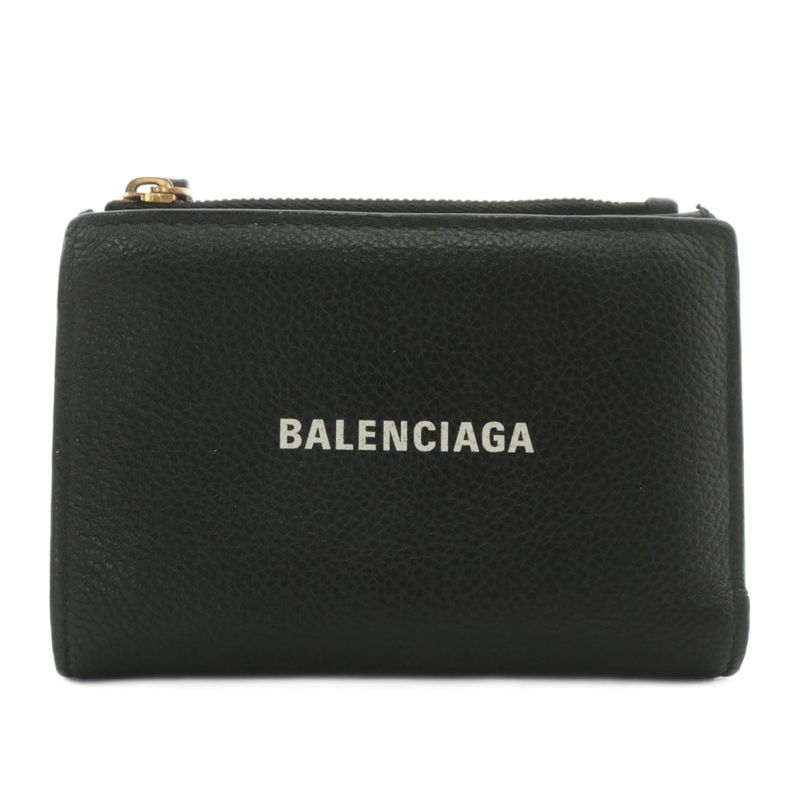 Balenciaga 694166 Wallet Fold Leather Logo Black XZ - OH - GY11