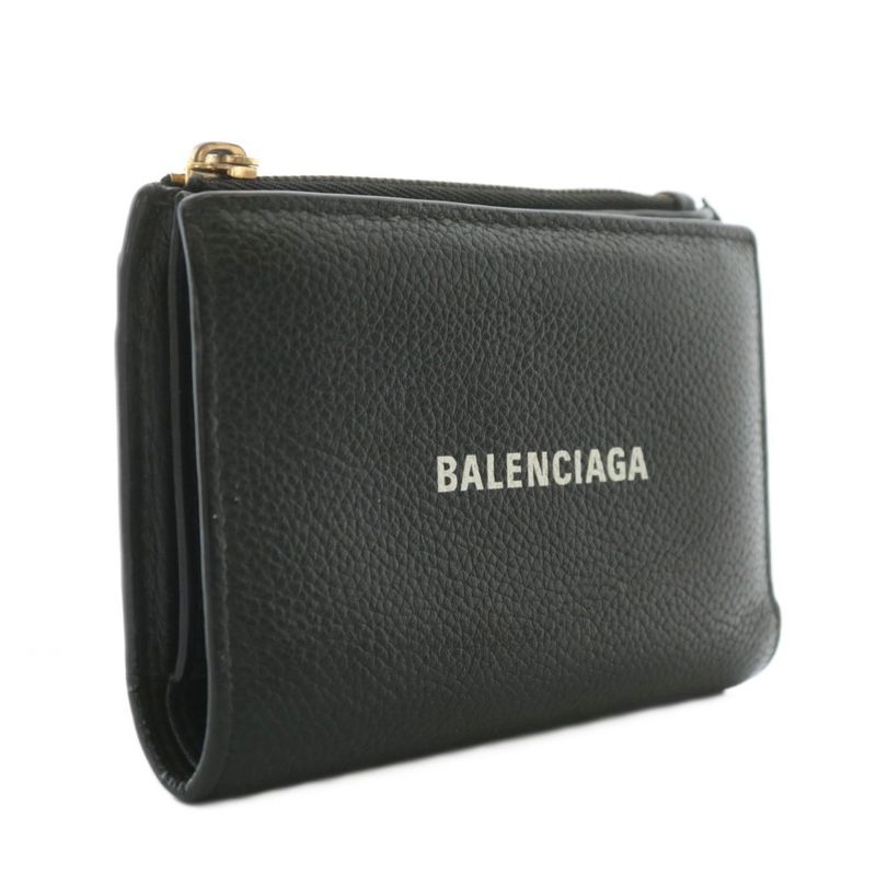 Balenciaga 694166 Wallet Fold Leather Logo Black XZ - OH - GY11