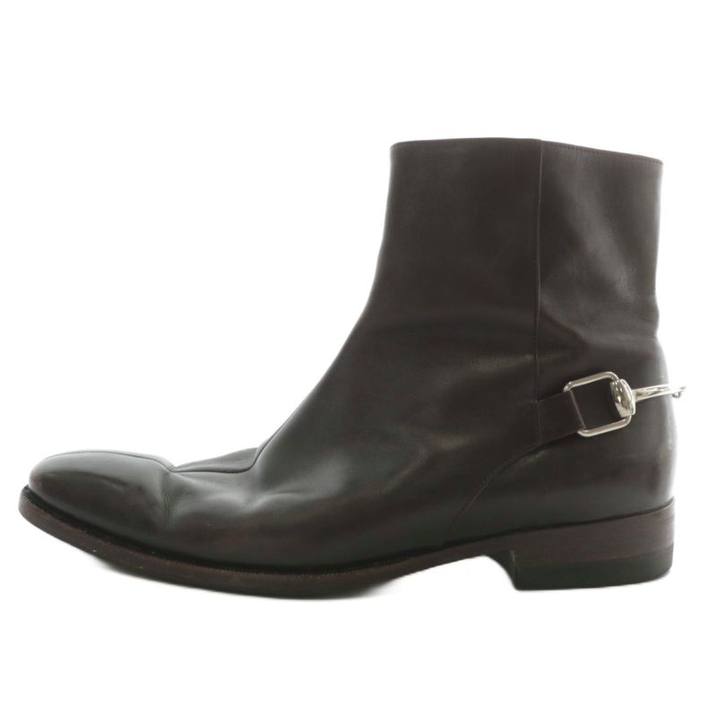 Gucci Short Boots Leather Horsebit Silver Hardware 40 25cm (9.84in) Brown