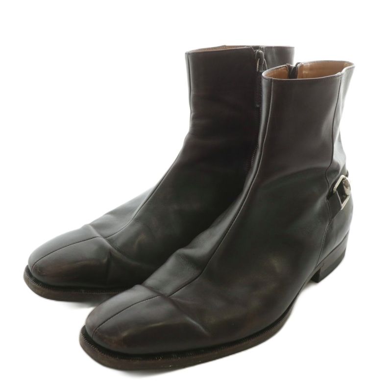 Gucci Short Boots Leather Horsebit Silver Hardware 40 25cm (9.84in) Brown