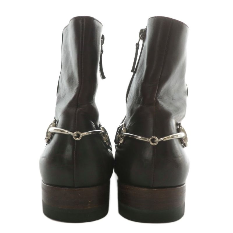 Gucci Short Boots Leather Horsebit Silver Hardware 40 25cm (9.84in) Brown
