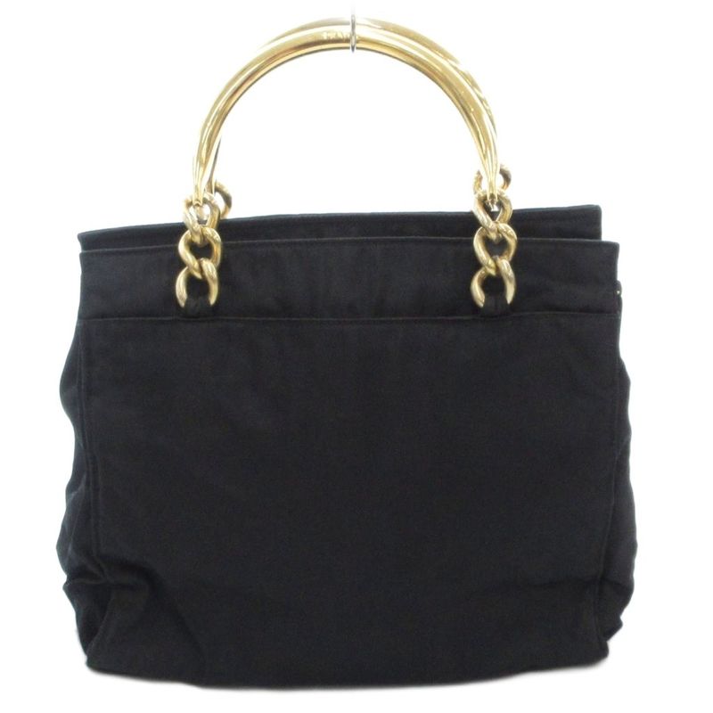 Prada Handbag Logo Triangle Plate Metal Handle Chain Nylon Black AE - GY18