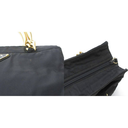 Prada Handbag Logo Triangle Plate Metal Handle Chain Nylon Black AE - GY18