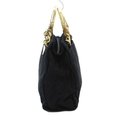 Prada Handbag Logo Triangle Plate Metal Handle Chain Nylon Black AE - GY18