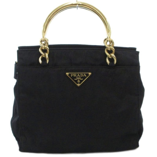 Prada Handbag Logo Triangle Plate Metal Handle Chain Nylon Black AE - GY18