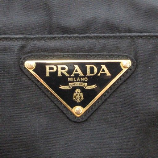 Prada Handbag Logo Triangle Plate Metal Handle Chain Nylon Black AE - GY18