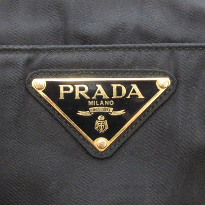 Prada Handbag Logo Triangle Plate Metal Handle Chain Nylon Black AE - GY18