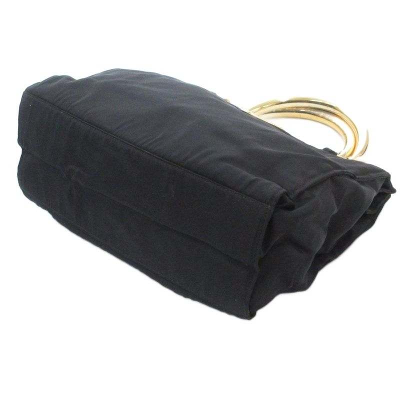 Prada Handbag Logo Triangle Plate Metal Handle Chain Nylon Black AE - GY18