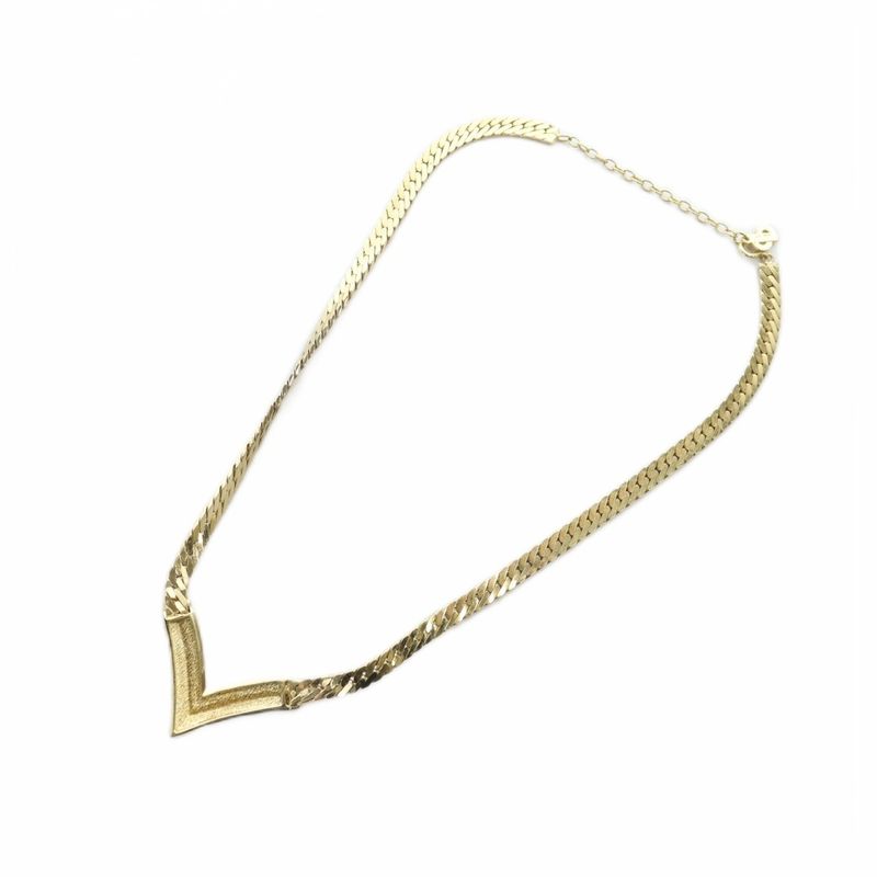 Christian DIOR Necklace Accessories Pendant Rhinestone Logo Gold Color - GY17