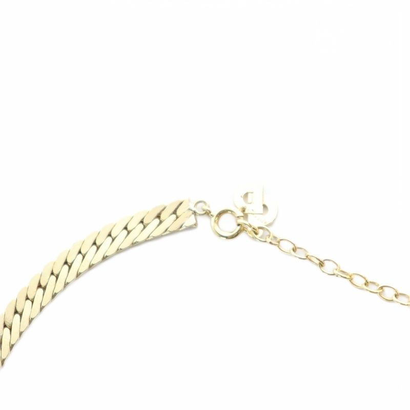 Christian DIOR Necklace Accessories Pendant Rhinestone Logo Gold Color - GY17