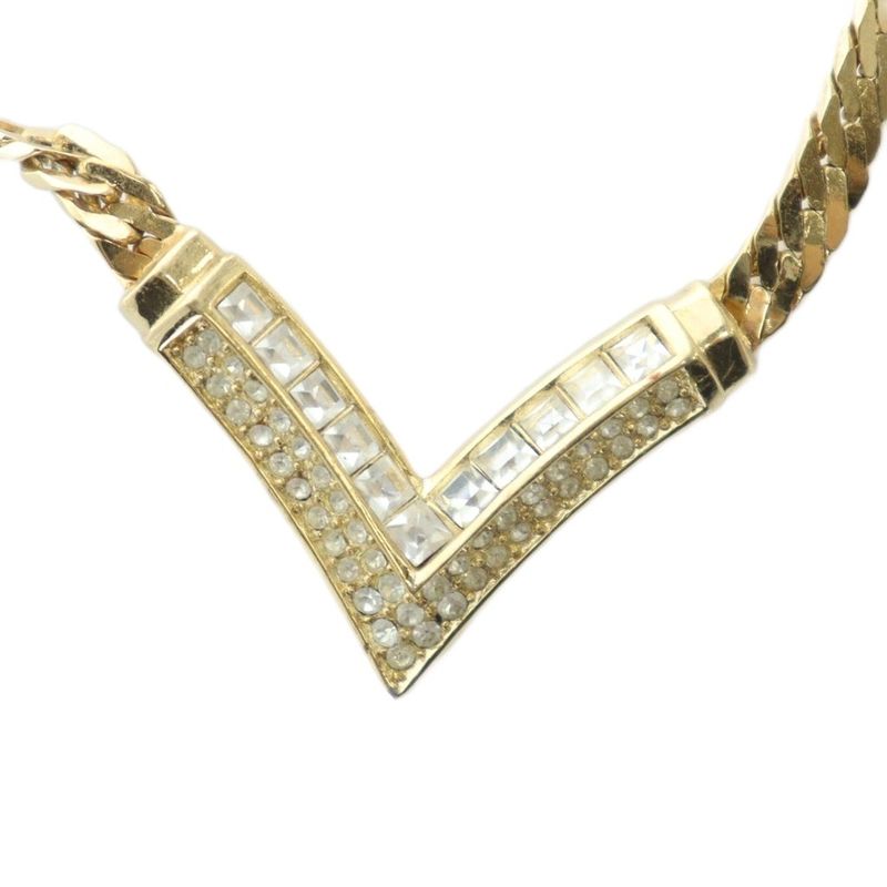 Christian DIOR Necklace Accessories Pendant Rhinestone Logo Gold Color - GY17