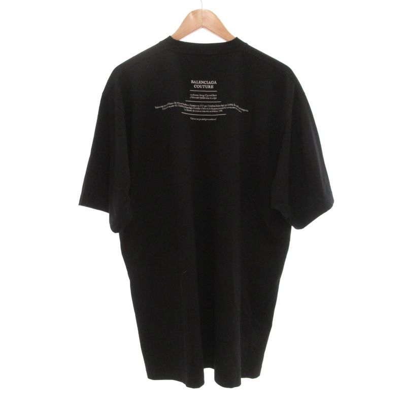 Balenciaga Couture T-shirt Cut And Sewn Short Sleeves Logo Embroidery XXS Black