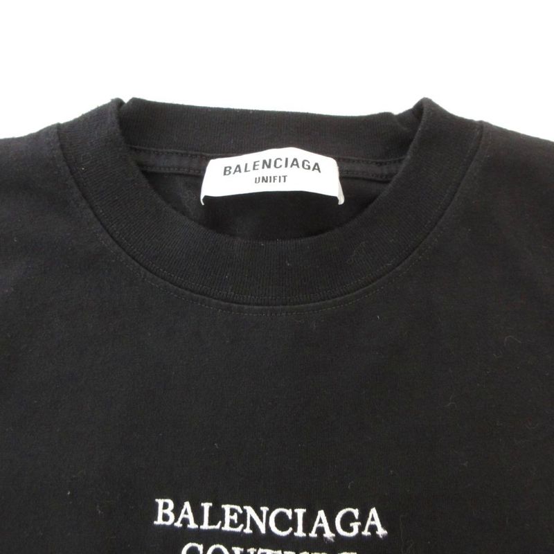 Balenciaga Couture T-shirt Cut And Sewn Short Sleeves Logo Embroidery XXS Black