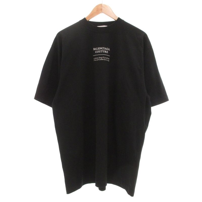 Balenciaga Couture T-shirt Cut And Sewn Short Sleeves Logo Embroidery XXS Black
