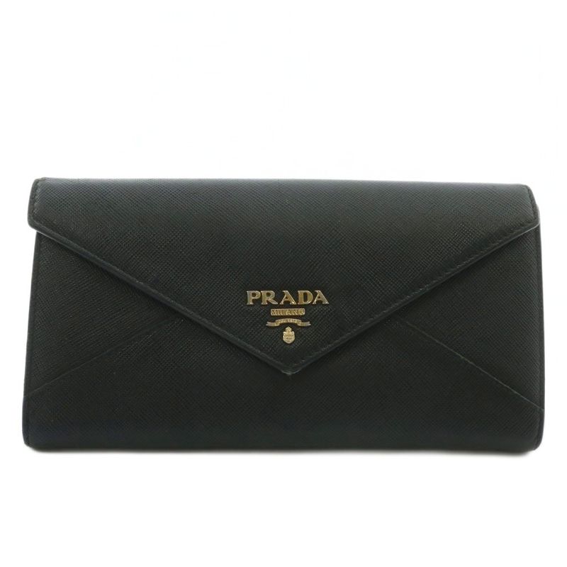 Prada Long Wallet Fold Saffiano Leather Logo Gold Hardware Black Xz-oh-gy18