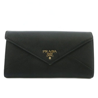 Prada Long Wallet Fold Saffiano Leather Logo Gold Hardware Black Xz-oh-gy18