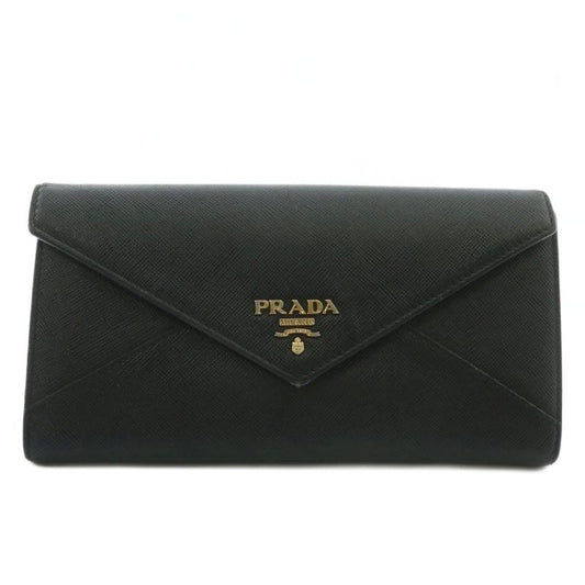 Prada Long Wallet Fold Saffiano Leather Logo Gold Hardware Black Xz-oh-gy18