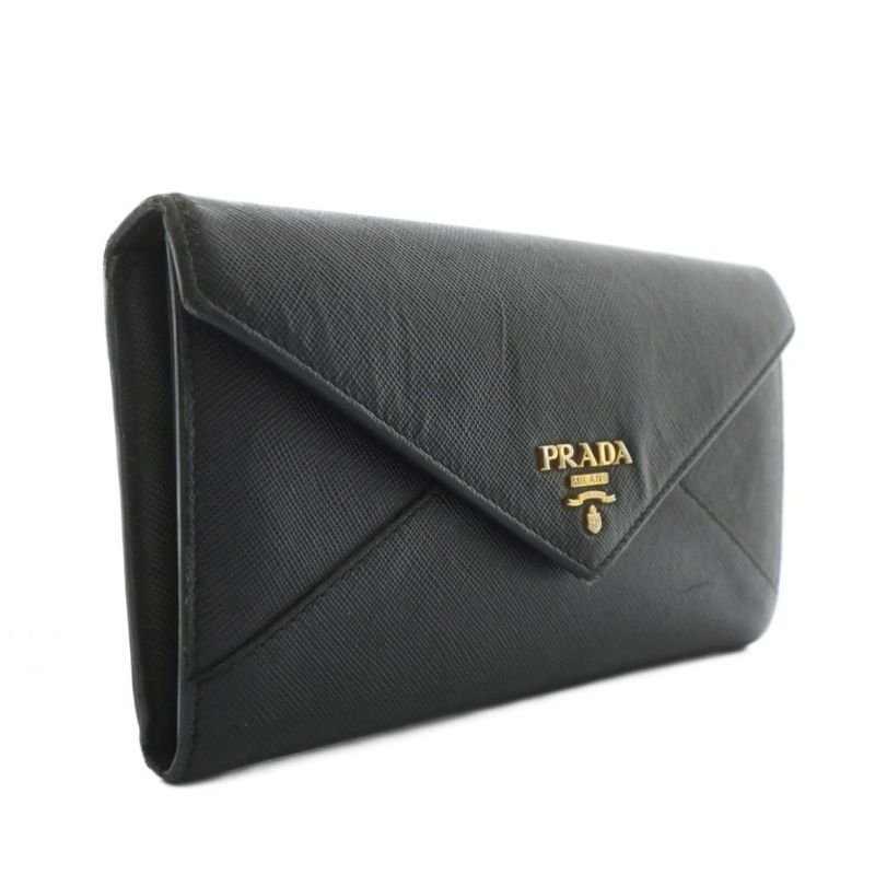 Prada Long Wallet Fold Saffiano Leather Logo Gold Hardware Black Xz-oh-gy18