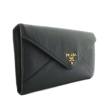 Prada Long Wallet Fold Saffiano Leather Logo Gold Hardware Black Xz-oh-gy18