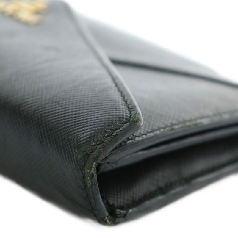 Prada Long Wallet Fold Saffiano Leather Logo Gold Hardware Black Xz-oh-gy18