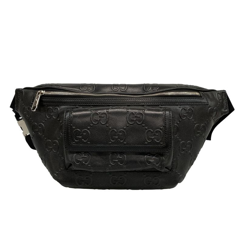 Gucci Waist Pouch GG Embossed Belt Bag 645093 Black Leather