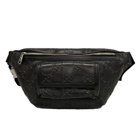 Gucci Waist Pouch GG Embossed Belt Bag 645093 Black Leather