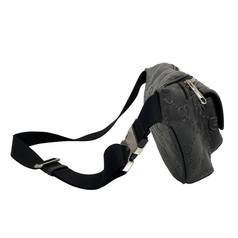 Gucci Waist Pouch GG Embossed Belt Bag 645093 Black Leather