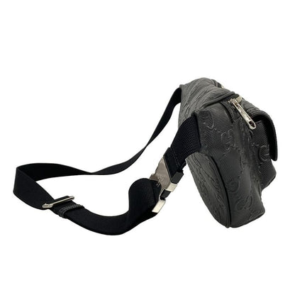 Gucci Waist Pouch GG Embossed Belt Bag 645093 Black Leather