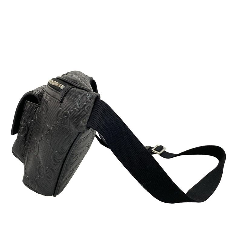 Gucci Waist Pouch GG Embossed Belt Bag 645093 Black Leather