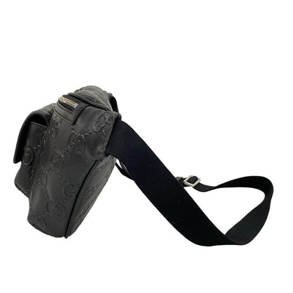 Gucci Waist Pouch GG Embossed Belt Bag 645093 Black Leather