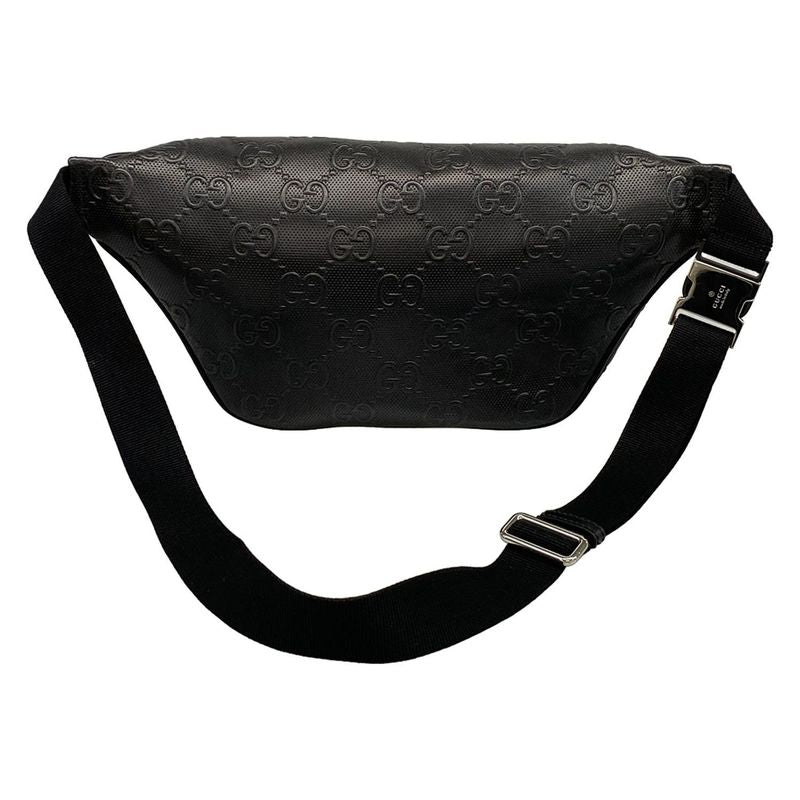Gucci Waist Pouch GG Embossed Belt Bag 645093 Black Leather