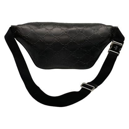 Gucci Waist Pouch GG Embossed Belt Bag 645093 Black Leather