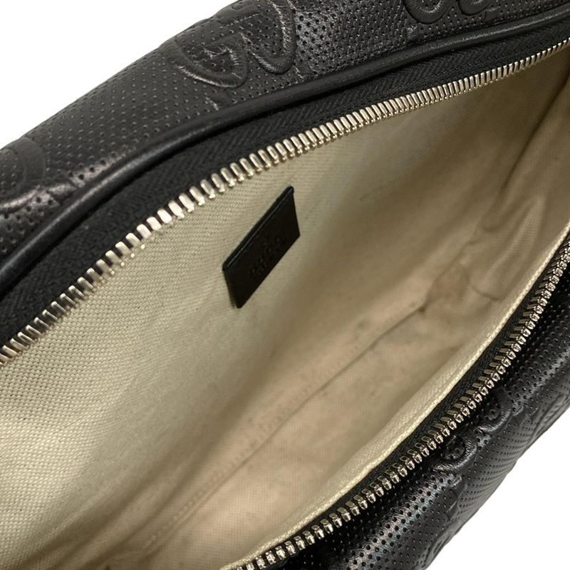 Gucci Waist Pouch GG Embossed Belt Bag 645093 Black Leather