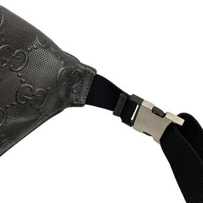 Gucci Waist Pouch GG Embossed Belt Bag 645093 Black Leather