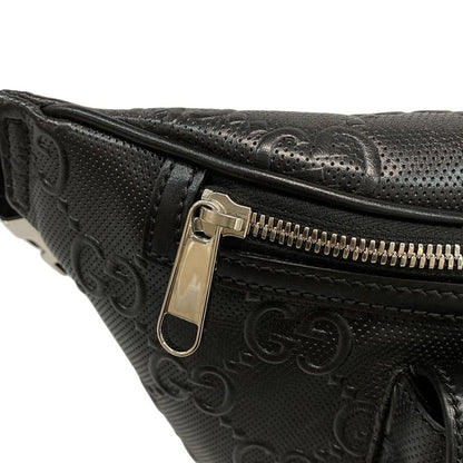 Gucci Waist Pouch GG Embossed Belt Bag 645093 Black Leather