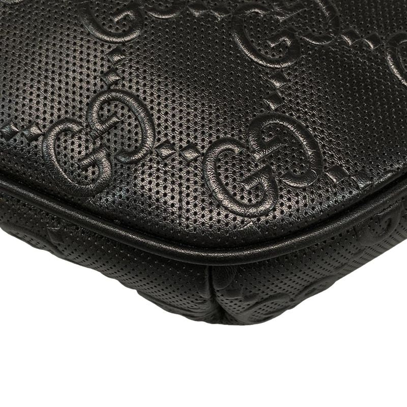 Gucci Waist Pouch GG Embossed Belt Bag 645093 Black Leather